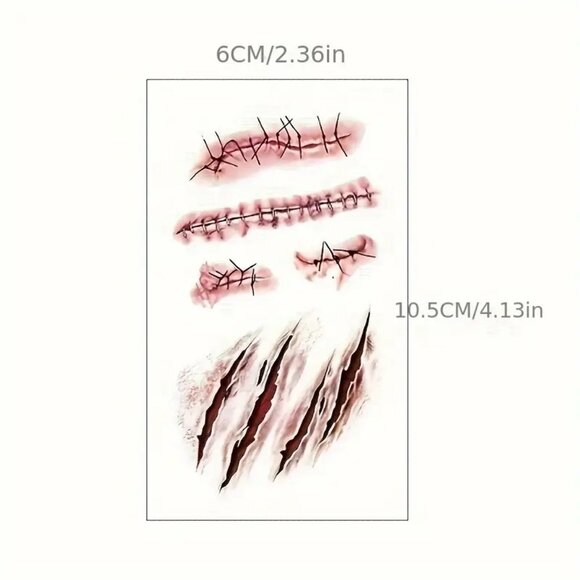 1 Sheets Halloween Temporary Tattoos - Realistic Wound, Scar, And Blood Hole - Picture 1 of 4